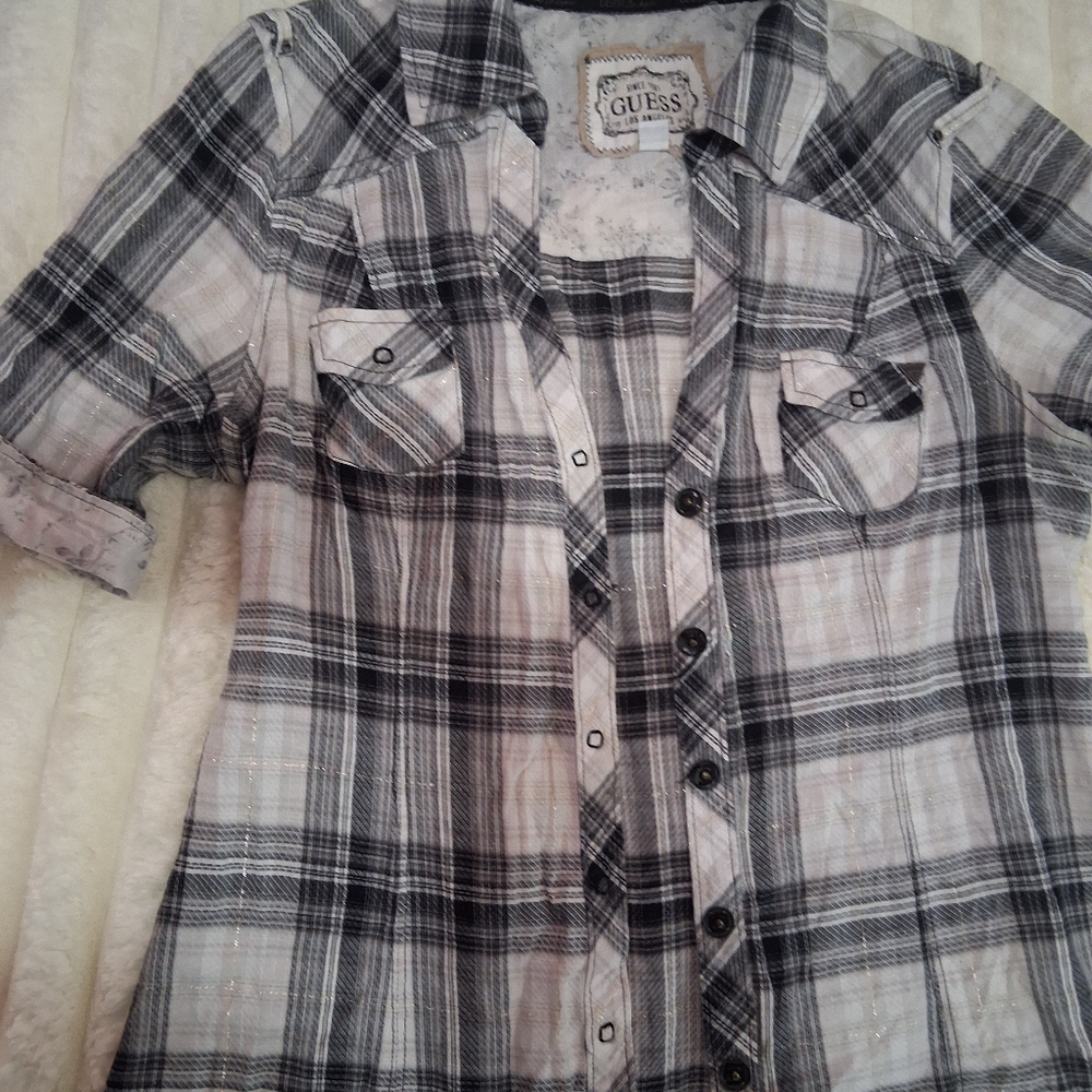 GUESS Kids Plaid Shirt - Black and White